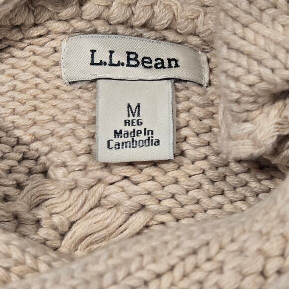 L.L. Bean Double-L Cream Fisherman Mixed Cable Knit Funnel Neck Sweater, Medium - Picture 9 of 9